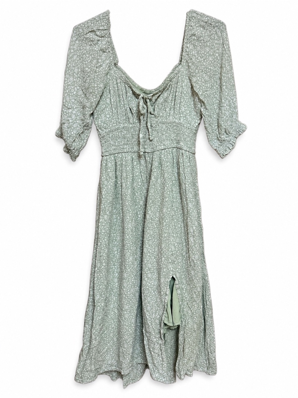 🌿 Hollister Sage Green Floral Midi Dress Small Cottagecore Coquette - Picture 2 of 7